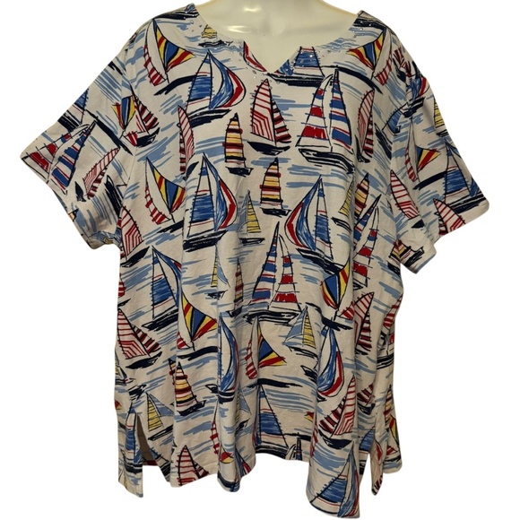 Alfred Dunner Short Sleeve Sequins Blouse SZ 3X Coastal Resort Aloha Beach Sail - Picture 3 of 8